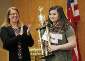 CMS 8th grader Baileigh Meinhard wins the Richmond Times Dispatch Regional Spelling Bee
