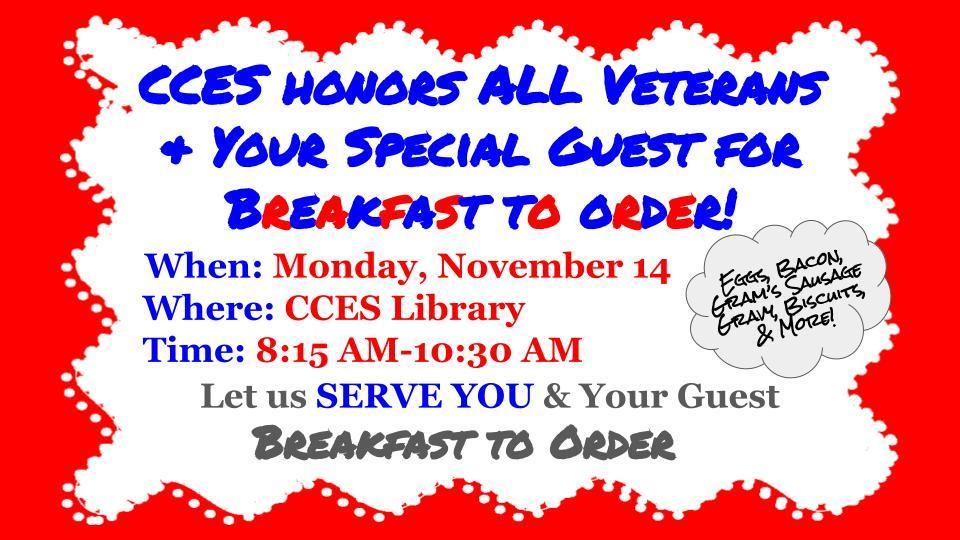 Breakfast for our local veterans on Monday 11/14/22